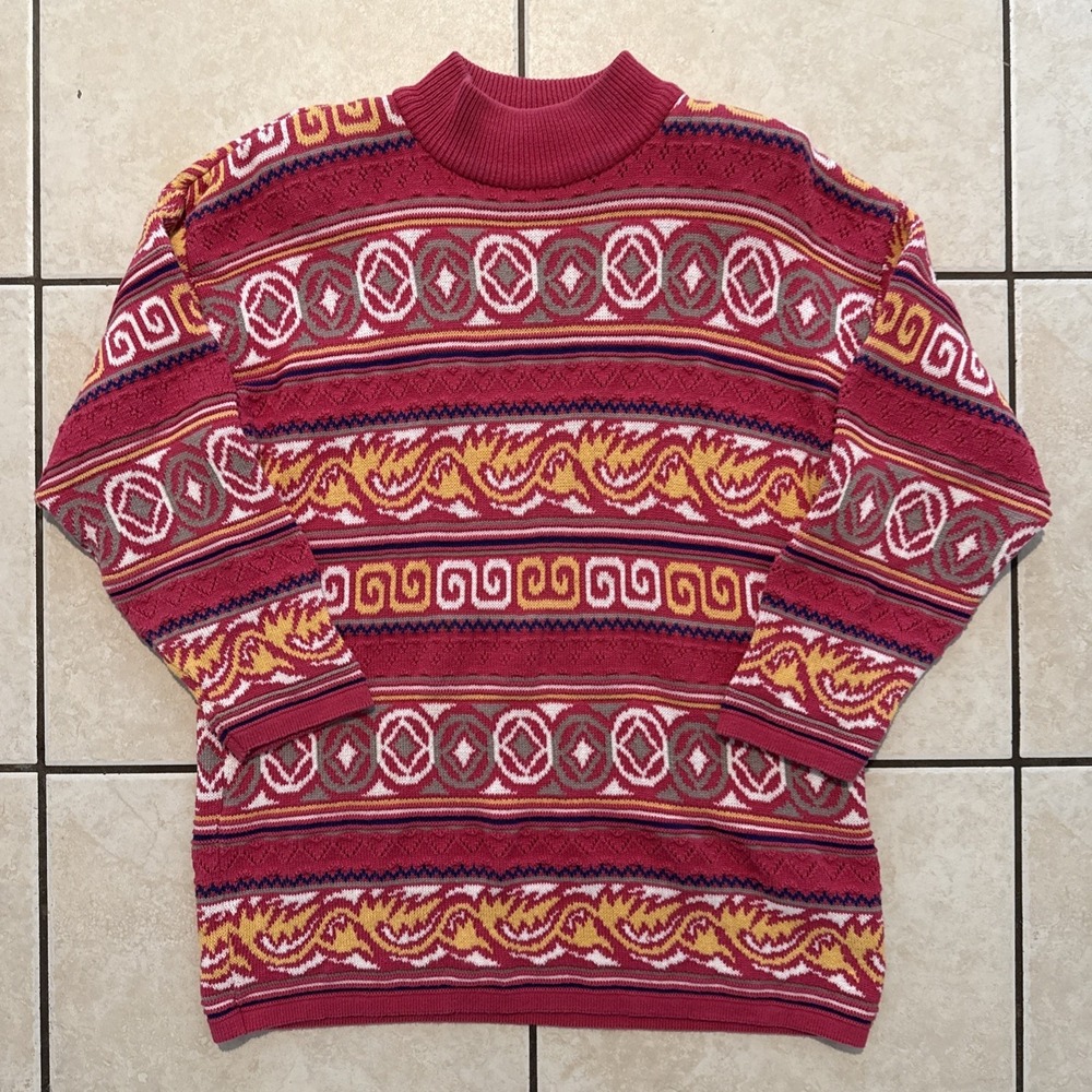 Women's Vintage Delia Mckain Mock Neck Sweater Medium Aztec Tribal Southwestern